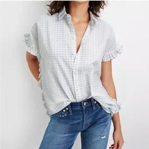 Madewell Windowpane Ruffle-Side Shirt Size XXS (g7)
